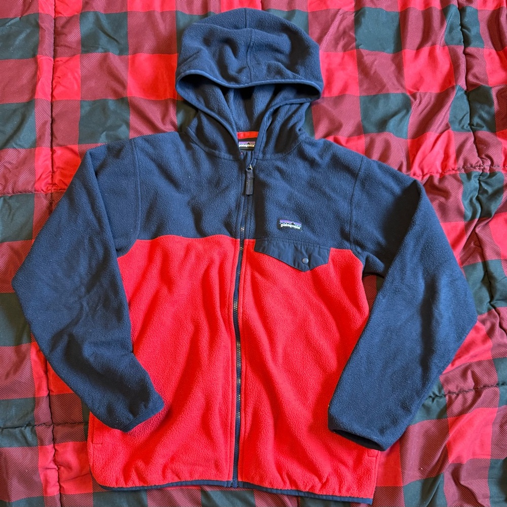 Patagonia Kids' size 10 Navy and Red Hooded Fleece